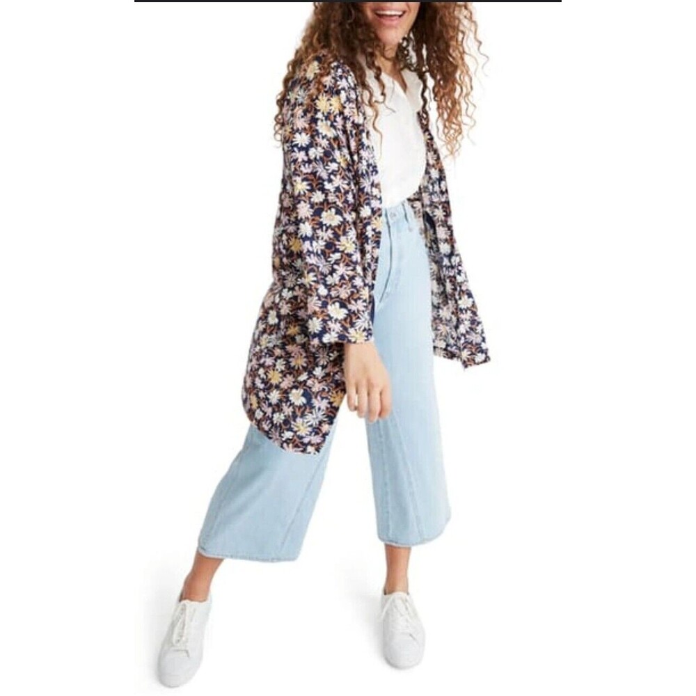 Madewell Blue Poolhouse Floral 100% Cotton Short Robe Jacket XS